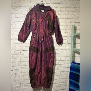 Vintage Rodeo holographic Iridescent purple snowsuit Hooded Size Large